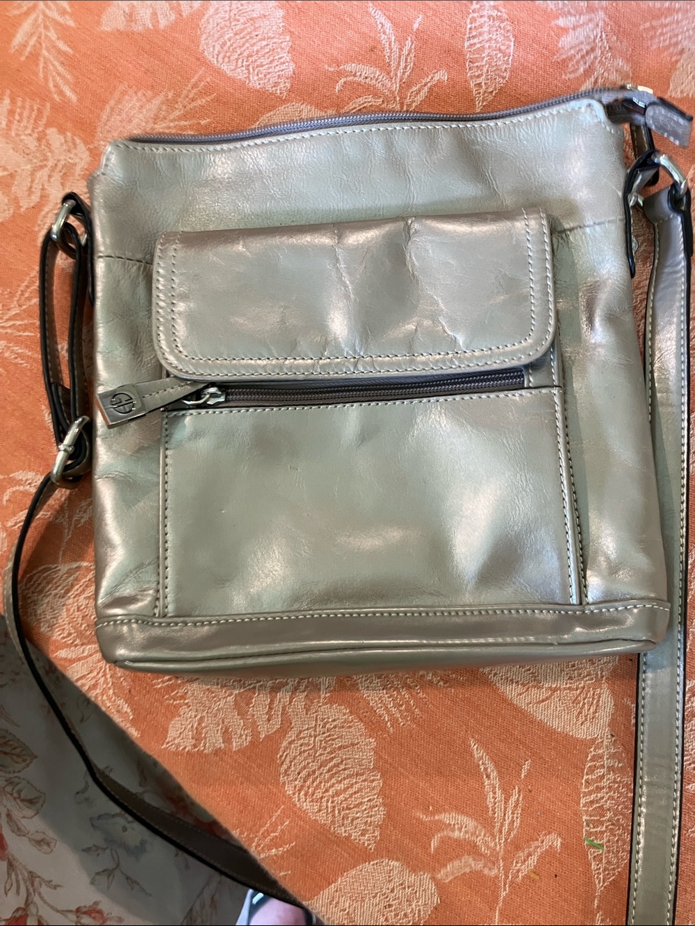 Women's Metallic Silver Crossbody Bag with Front Pocket